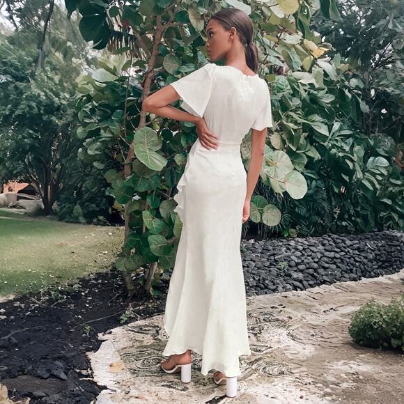 Lulus Eternal Bond White Satin Ruffled Flutter Sleeve Maxi Dress - Picture 4 of 13